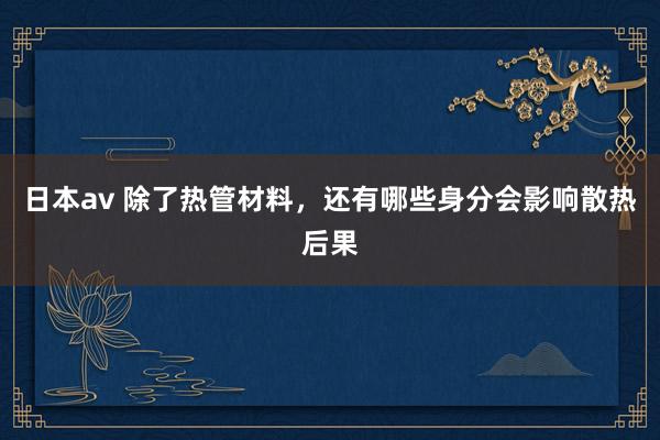 日本av 除了热管材料，还有哪些身分会影响散热后果