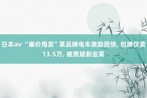 日本av “廉价甩卖”某品牌电车激励民愤， 包牌仅卖13.5万， 被质疑割韭菜