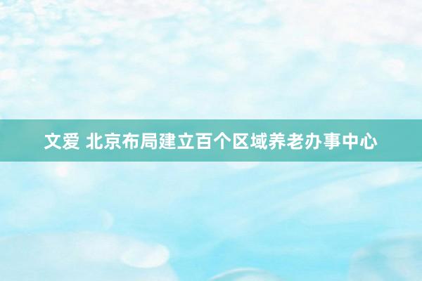 文爱 北京布局建立百个区域养老办事中心